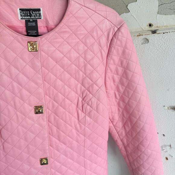 Vtg Leather Jacket Pink Quilted Collarless Womens XL 90s Barbiecore Coquette - Picture 10 of 10
